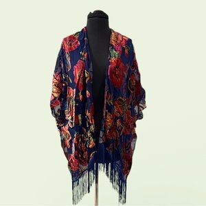 Floral Kimono with Fringe